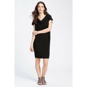 Eileen Fisher Sz S Black Draped Front Oversized Shift Dress Knit